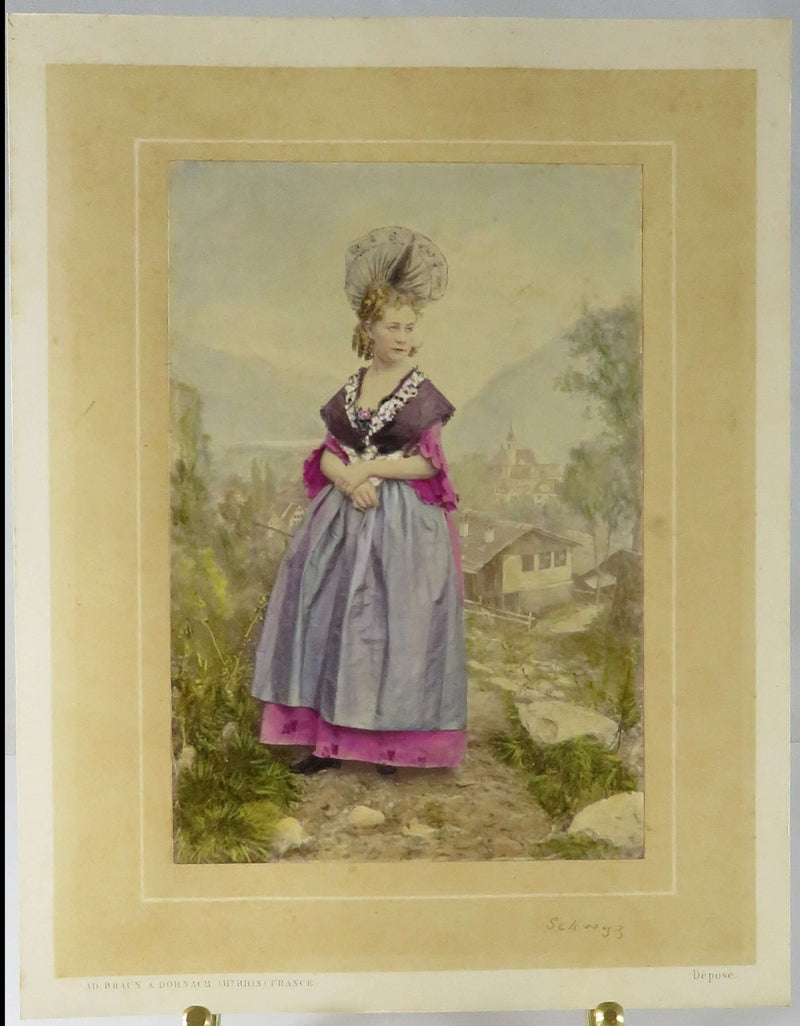 c1869 Canton de Schwyz, Switzerland Tinted Photograph Adolphe Braun Costumes De