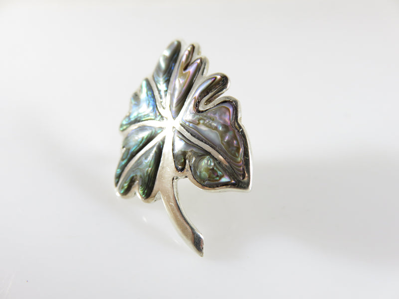 Vintage Unmatched Large Maple Leaf Abalone & Sterling Mexico Single Silver Screw