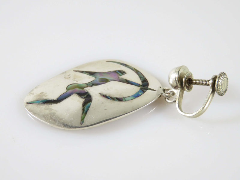 Art Nouveau Style Unmatched Bowman Abalone & Sterling Disc Taxco Single Silver S