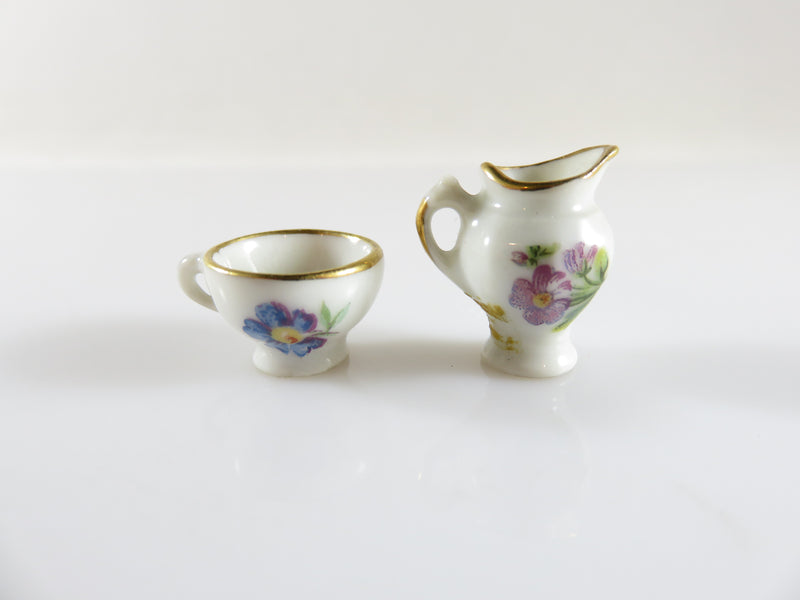 Vintage Fine Porcelain Creamer & Tea Cup Miniature Made in France
