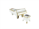 Vintage Fine Porcelain Grand Piano & Stool Dollhouse Miniature Made in France — Gold — front view