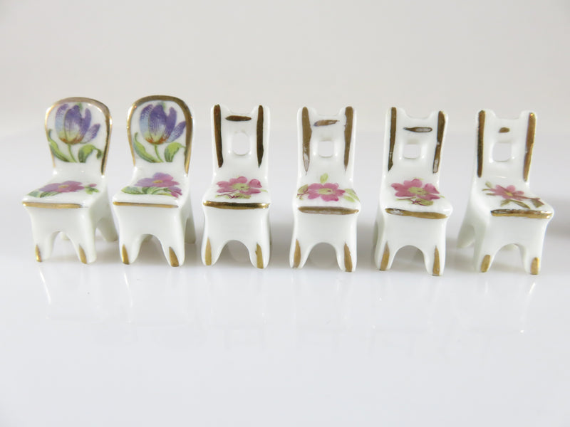 Vintage Fine Porcelain Dining Room Table & Chairs Dollhouse Miniature Made in France