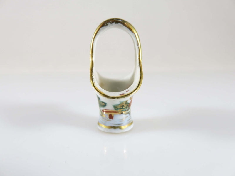 Hand Painted Japan Miniature Gold Gilt Wedding Basket Porcelain Ceramic Miniatur