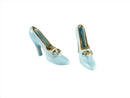 Vintage Fine Porcelain Miniature Pair of Shoes Blue Enameled Dollhouse Miniature — Gold — front view