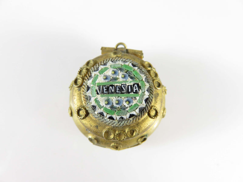 Antique Victorian Grand Tour Micro Mosaic Souvenir Venesia Pillbox Charm Pocket Watch FOB
