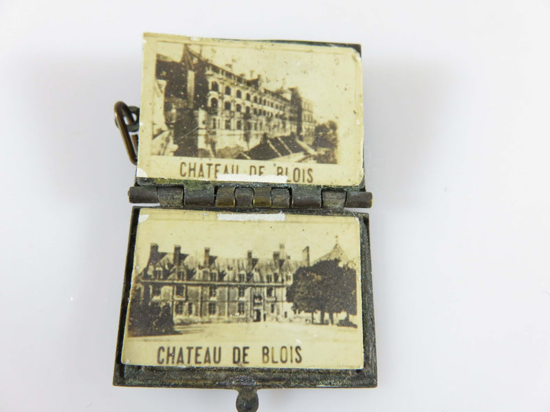Antique Silvered Brass French Chateau Miniature Photo Locket Souvenir Book of Chateau's