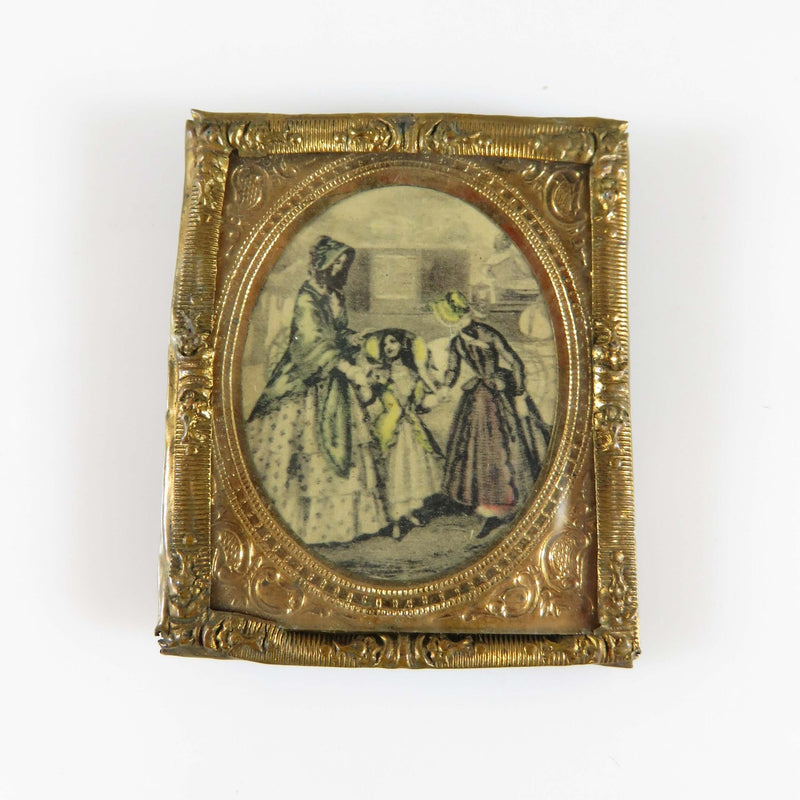 19th Century Mother Daughters Miniature 4 Color Print Foil Framed Dollhouse Artw