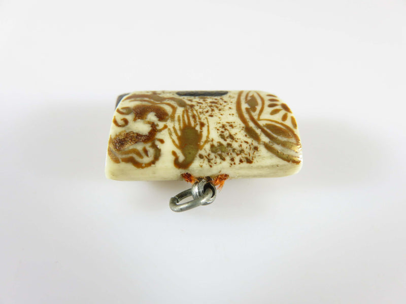 Antique Circa 1900 Japanese Charm Carved Bone secret Compartment Hand Painted