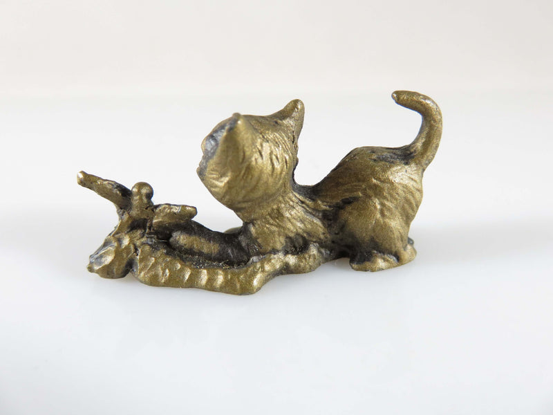 Circa 1980 Sculpture House Ltd Bronze Finished Pewter Cat & Butterfly Figure