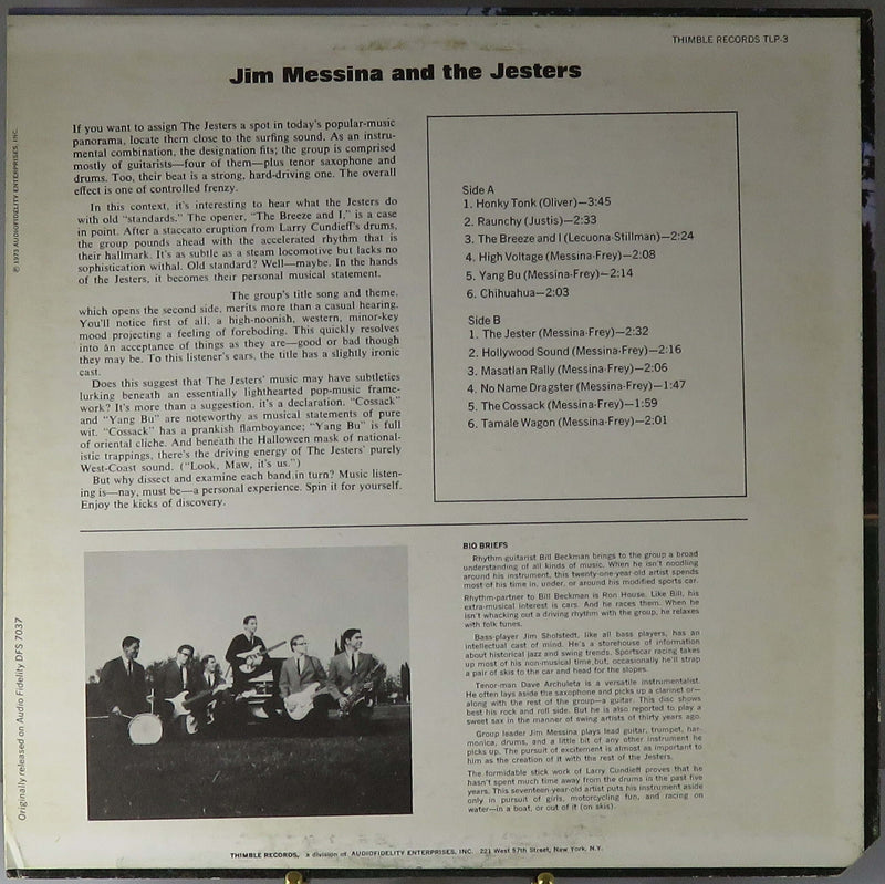 Jim Messina and the Jesters 1973 Thimble Records TLP-3 Reissue Promotional Vinyl Album