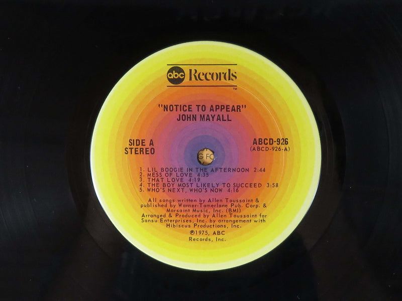 John Mayall Notice to Appear 1976 ABC Records ABCD-926 Blues Vinyl Album