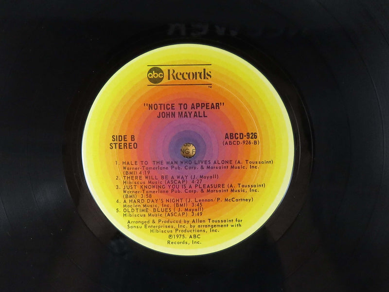 John Mayall Notice to Appear 1976 ABC Records ABCD-926 Blues Vinyl Album