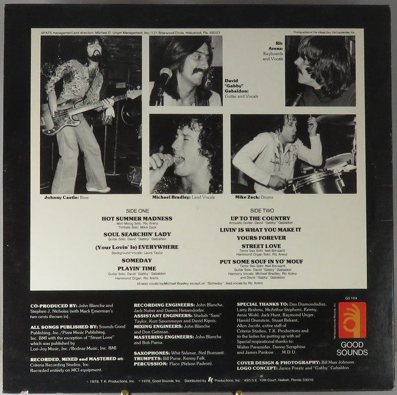 Spats Self Titled 1978 Good Sounds TK Productions 104 Vinyl Album