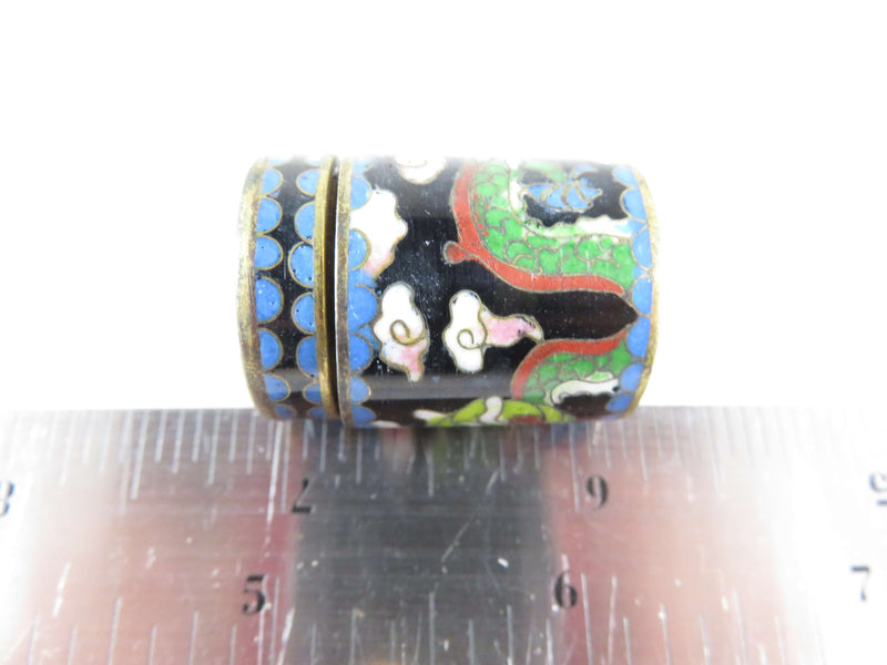 Blue Green Cloisonné Enamel & Brass Trinket Box Chinese Dragon, Fire Breathing Dragon