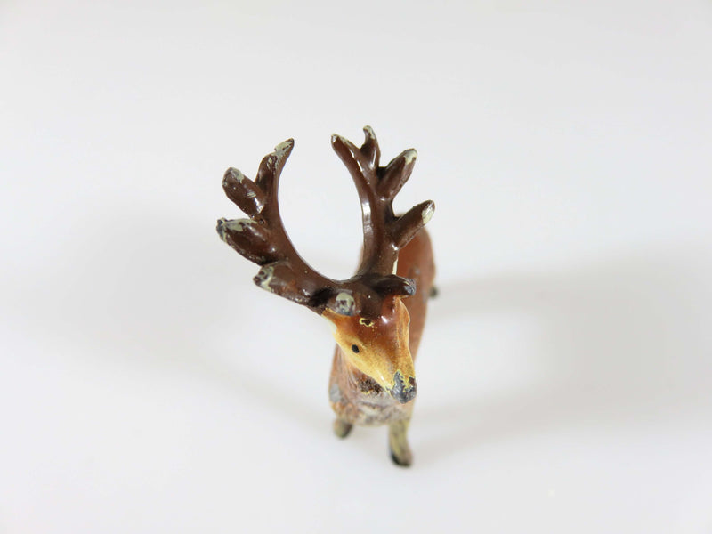 Cast Lead Deer Hand Painted Miniature Reindeer Figure Toy Stag Tin Metal