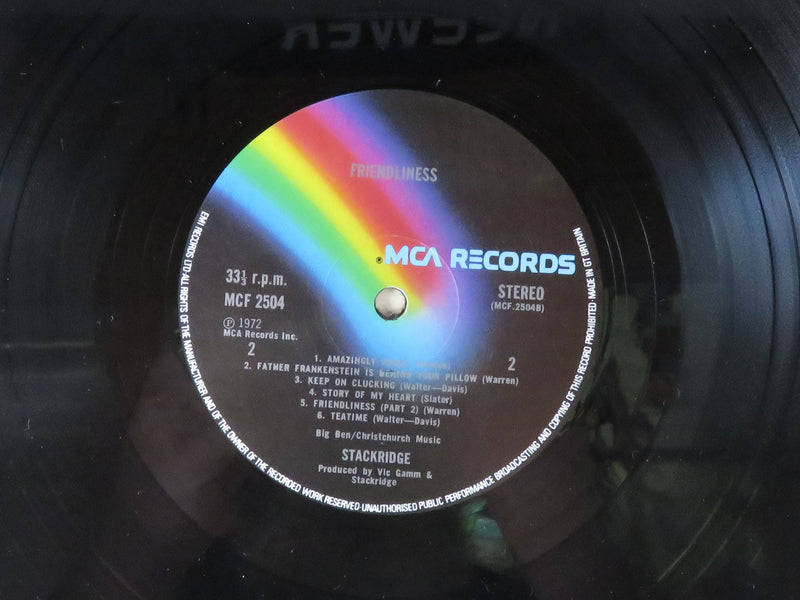 Stackridge Friendliness 1974 MCA Records MCF 2504 UK Import Vinyl Album
