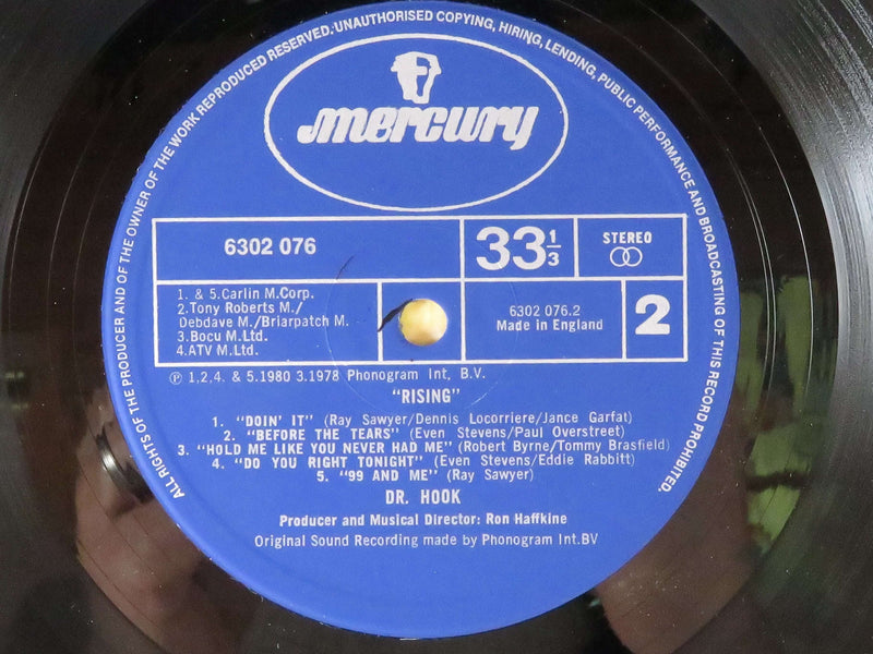 Dr. Hook Rising UK 1980 Mercury Records & Phonogram 6302 076 Vinyl Album