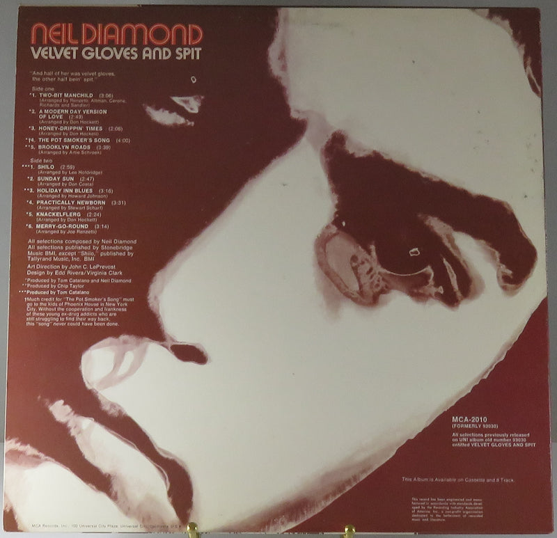 Neil Diamond Velvet Gloves and Spit 1977 Reissue MCA Records MCA-2010 Vinyl Album