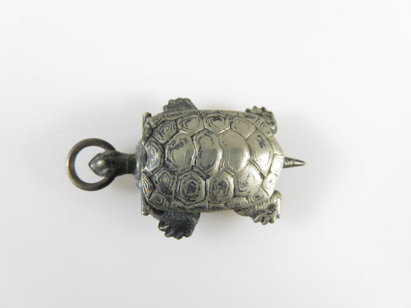 Vintage Japanese Hidden Compass Turtle Charm Feng Shui Silvered Turtle Compass