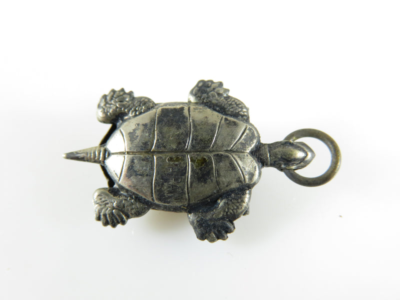 Vintage Japanese Hidden Compass Turtle Charm Feng Shui Silvered Turtle