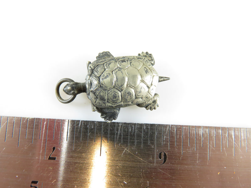 Vintage Japanese Hidden Compass Turtle Charm Feng Shui Silvered Turtle Compass