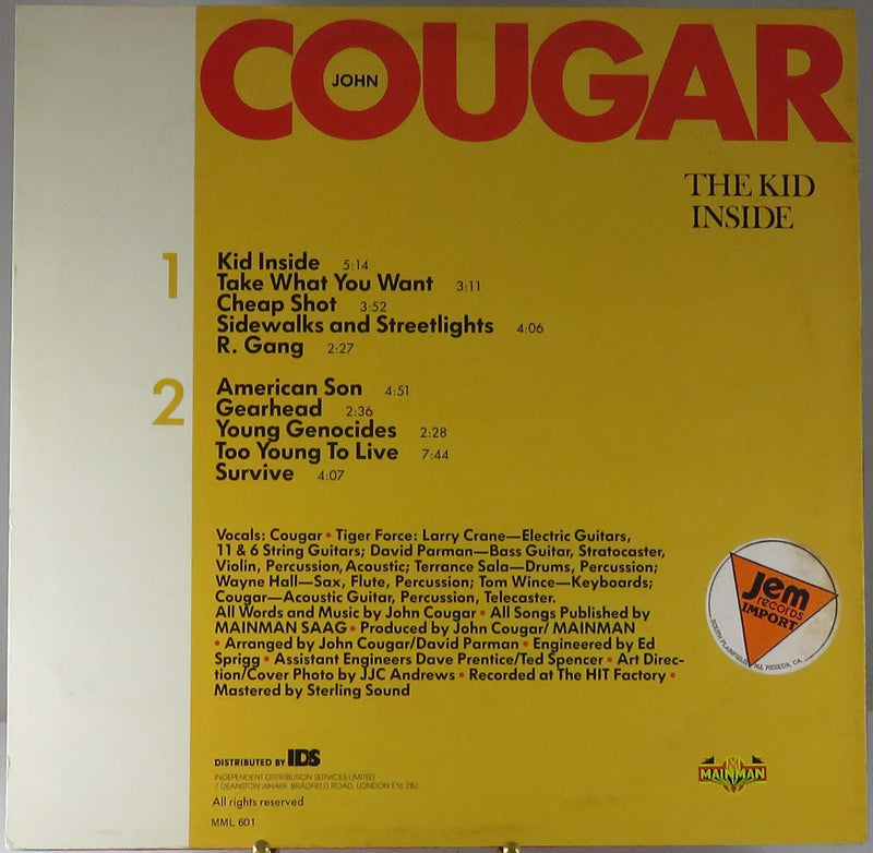 John Cougar The Kid Inside 1982 Main Man SAAG MML 601 UK Import Vinyl Album