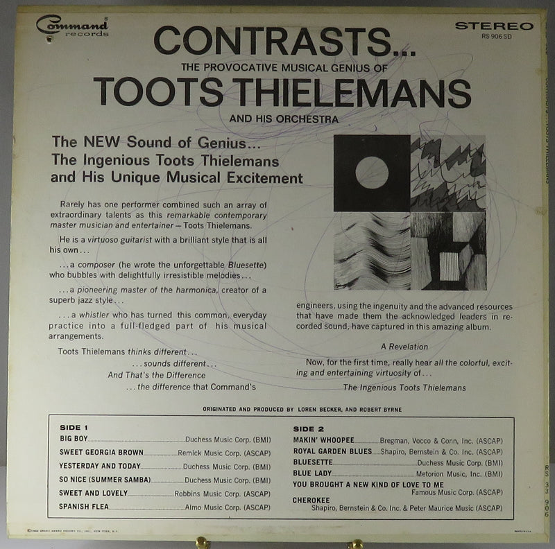 Toots Thielemans Contrasts...The Provocative Musical Genius of 1966 Command Records RS33 906 Vinyl Album