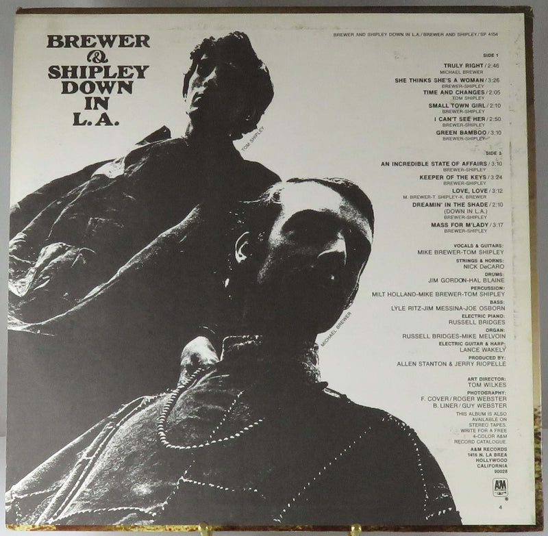 Brewer & Shipley Down in LA 1968 A&M Records SP 4154 Terre Haute Vinyl Album
