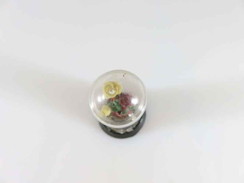 Antique German Miniature Diorama Wax Flowers in Miniature Glass Pitcher Blown Glass Deom