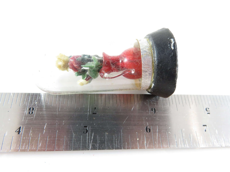 Antique German Miniature Diorama Wax Flowers in Miniature Glass Pitcher Blown Glass Deom