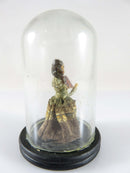 Antique Miniature Diorama Doll Under Domed Glass Fine Fabric Central America Side View