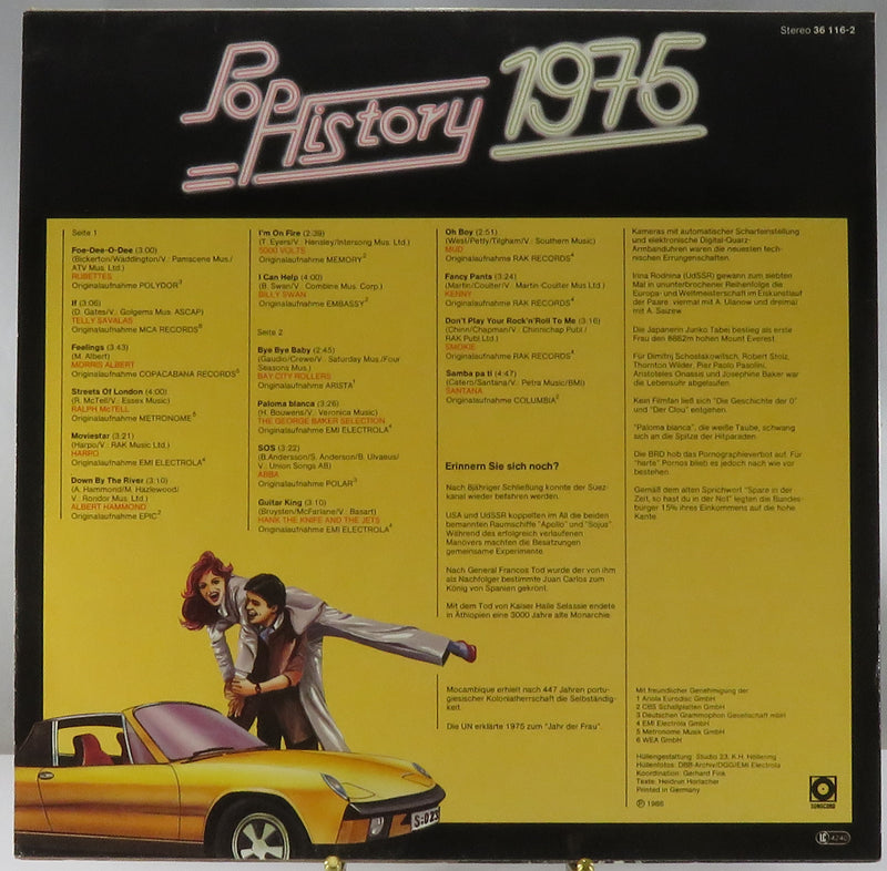 Pop History 1975 Sonocord Records 1986 German Pressing 36116-2 Vinyl Album