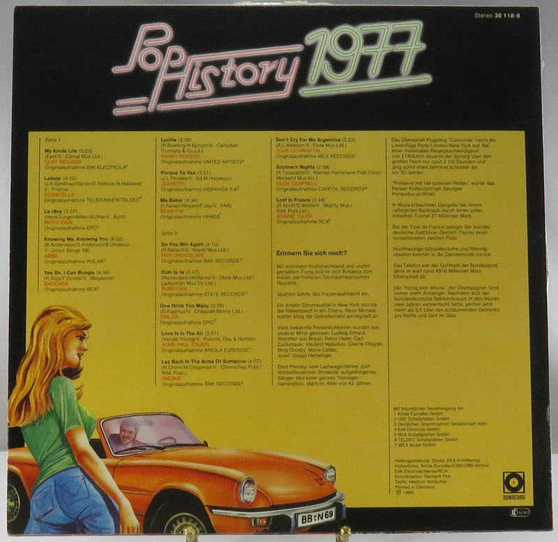 Pop History 1977 Sonocord Records 1986 German Pressing 36118-8 Vinyl Album