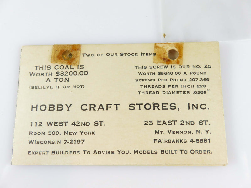 Hobby Craft Stores Inc New York Miniature & Model  Builders Business Card