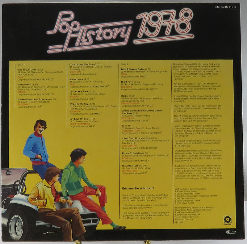 Pop History 1978 Sonocord Records 1986 German Pressing 36119-6 Vinyl Album