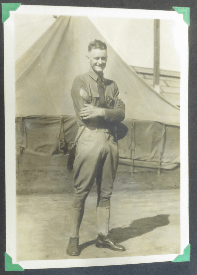 Circa 1918 WW1 Soldier in Front of Tent Arms Crossed 7"x 5" US Army Soldier Photograph