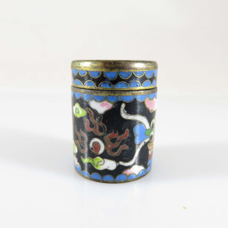 Blue Green Cloisonné Enamel & Brass Trinket Box Chinese Dragon, Fire Breathing Dragon