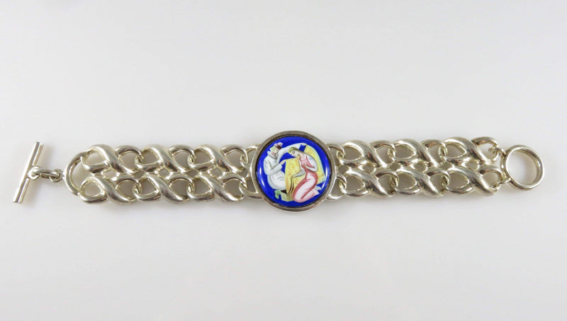 Charles Krypell Sterling Watch Conversion Toggle Bracelet in Silver with Porcelain Panel - Just Stuff I Sell