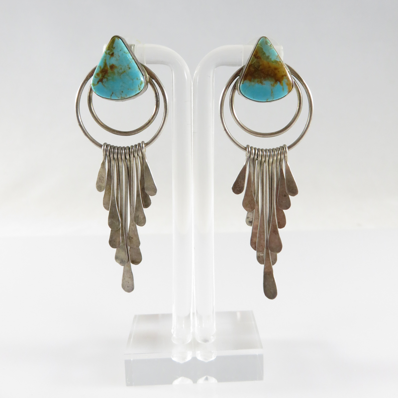 Navajo Dangle Earrings Sterling Silver Pilot Mountain Turquoise Andy Marion - Just Stuff I Sell
