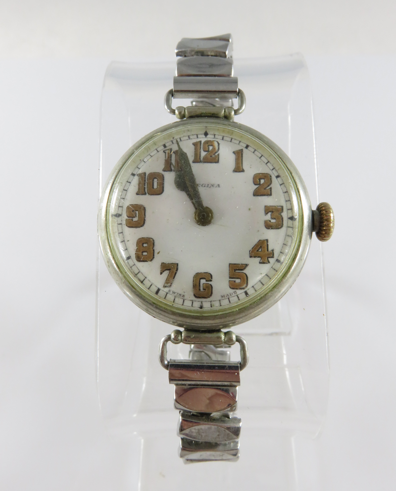 Swiss Made 1914 Regina WW1 Trench Watch 7 Jewel 2 Position Omega Wristwatch