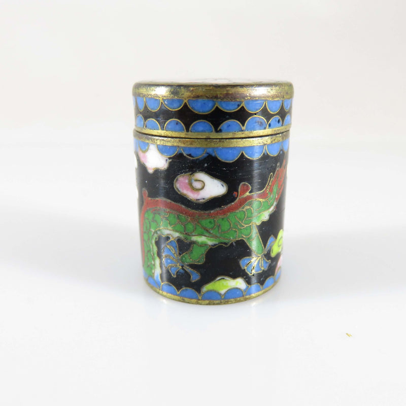 Blue Green Cloisonné Enamel & Brass Trinket Box Chinese Dragon, Fire Breathing Dragon