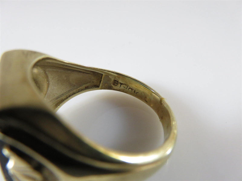 Vintage Art Nouveau Style Men's 10K Yellow Gold Onyx & Diamond Ring W/Ring Box - Just Stuff I Sell