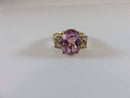 10K Solid Yellow Gold Oval Pink Tourmaline & Spinel Accented Ring Size 6.75 - Just Stuff I Sell