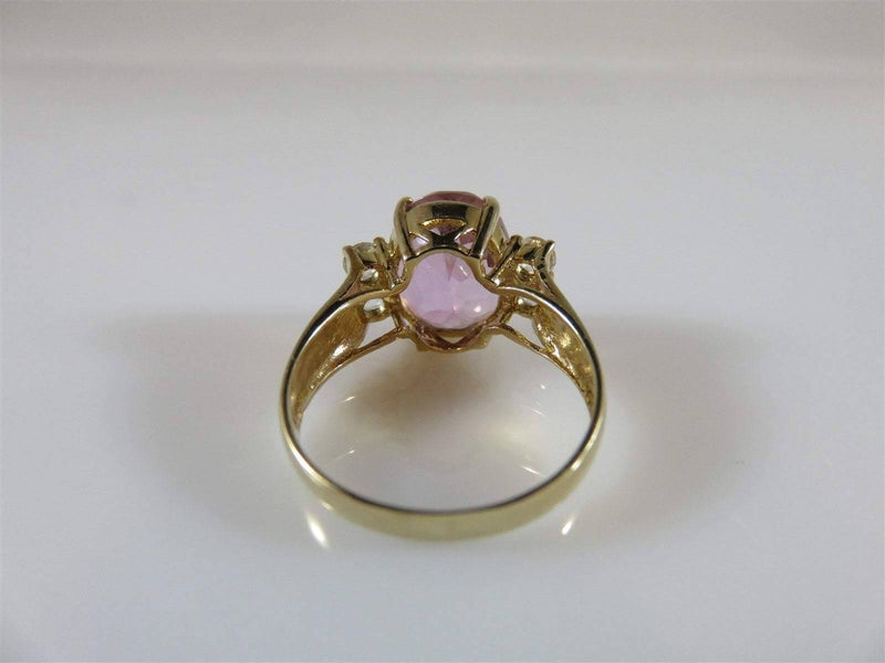 10K Solid Yellow Gold Oval Pink Tourmaline & Spinel Accented Ring Size 6.75 - Just Stuff I Sell