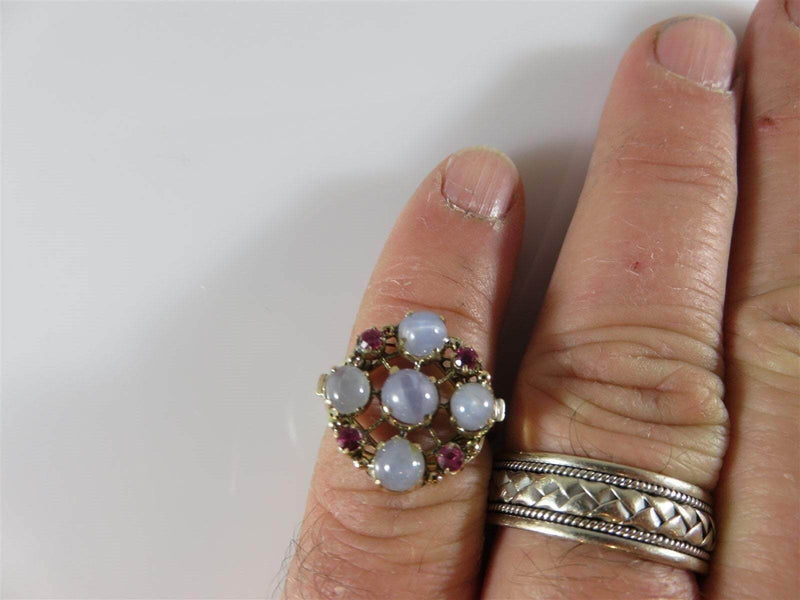10K Yellow Gold Gray Milky White Natural Star Sapphire & Pink Topaz Ring Size 7 - Just Stuff I Sell