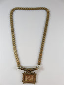 Victorian Era Book Chain & Pendant with Red Paste 19.5" Approx Rose Gold Tone - Just Stuff I Sell