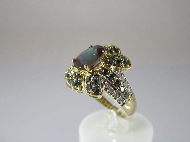 Stunning 40 Green Diamonds, 16 White Diamonds Alexandrite 14K Yellow Gold Ring - Just Stuff I Sell