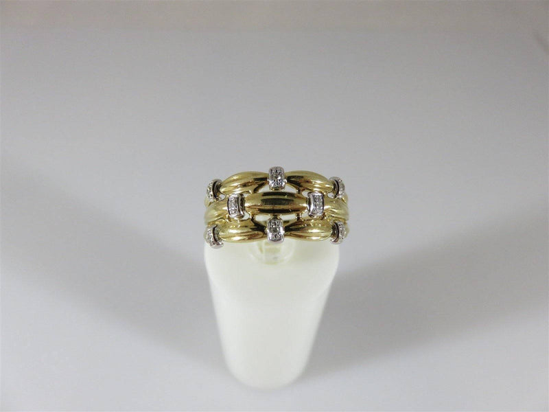Lovely 8 Diamond 18K Solid Yellow Gold Basket Weave Band Ring Size 7 & 3.9 Grams - Just Stuff I Sell