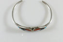 Southwestern Multi Stone Geometric Inlay Sterling Silver Cuff Bracelet 5 1/4" ID - Just Stuff I Sell