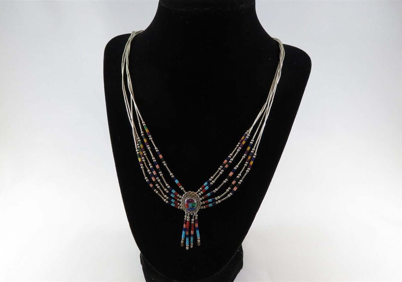 Fabulous "Liquid Silver" Zuni Signed TK Inlaid Sterling Silver Necklace - Just Stuff I Sell